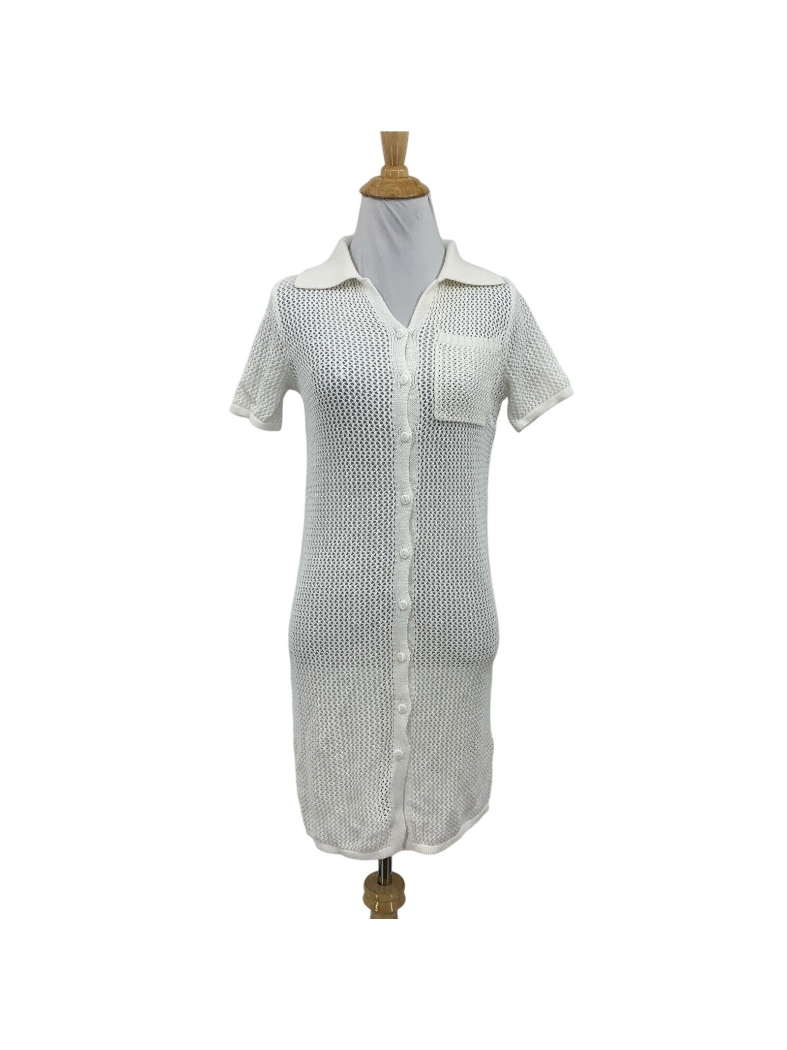 Haute Hippie Dress Womens Xs White Open Stitch See Through Cover Up Short Sleeve